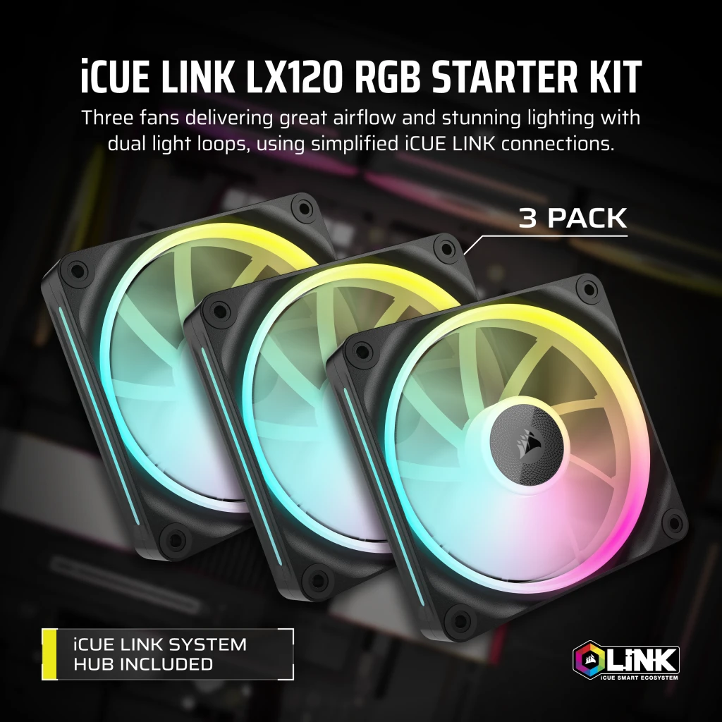 iCUE LINK LX120 RGB 120mm PWM Fans Starter Kit