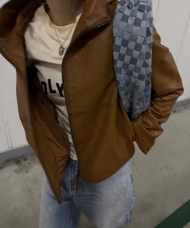pre-order］hooded leather blouson(camel) | ok.soon