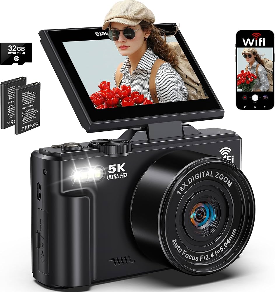 Amazon | デジカメ 5K 7500万画素 3.0インチ IPS スクリーン 180度回転