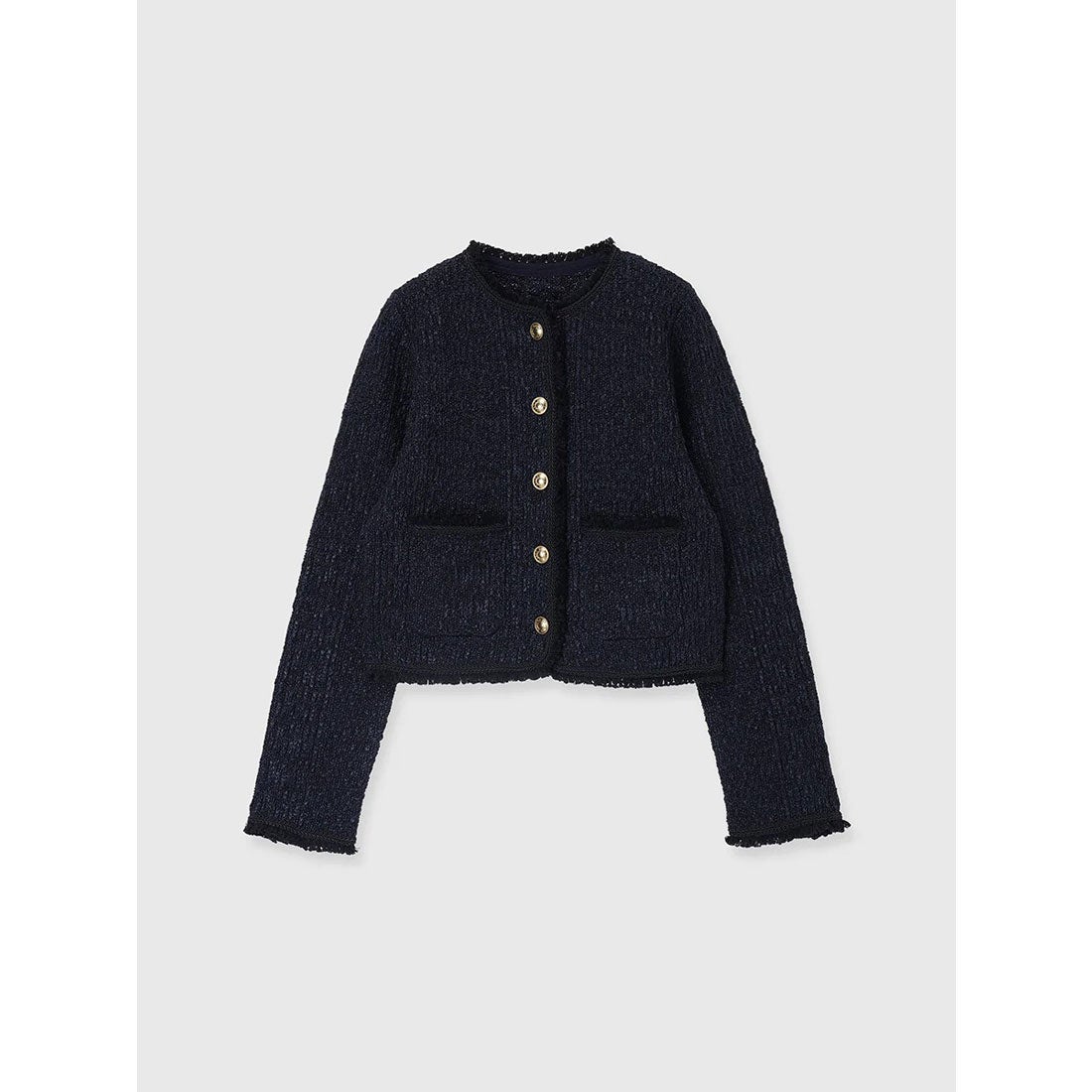アニュアンス anuans クラシカルノーカラーニットジャケット （NAVY