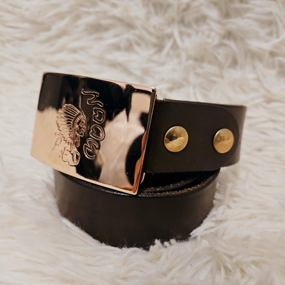 美品 RED MOON レッドムーン ベルド ロゴ刻印 ブラウン プレート 本革 BRANDS :: REDMOON :: アクセサリー :: ブレスレット :: レッドムーン